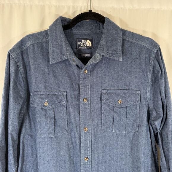North Face Shirt Men's Large Blue Long Sleeve Button Up 100% Cotton - Picture 2 of 10